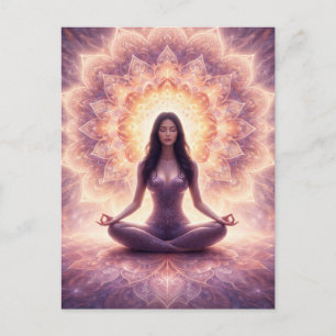 Glowing Mandala Meditation Woman Custom Name       Postcard