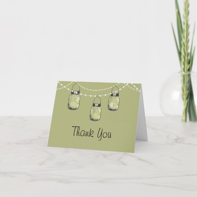 Glowing Mason Jars on a String of Lights Thank You Card (Front)