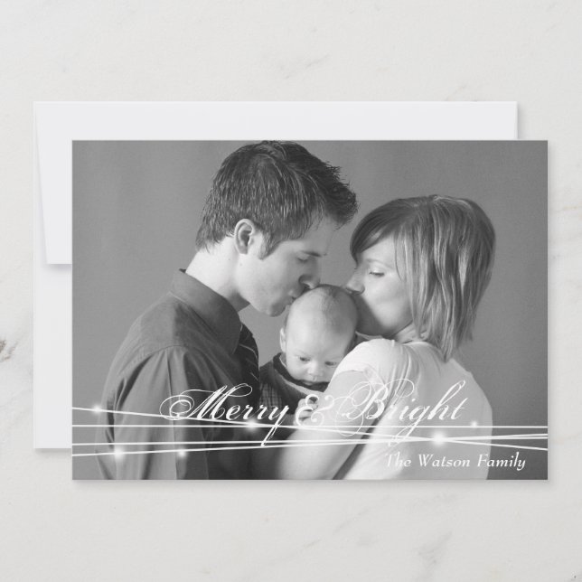 Glowing merry & bright family christmas photo chic holiday card (Front)