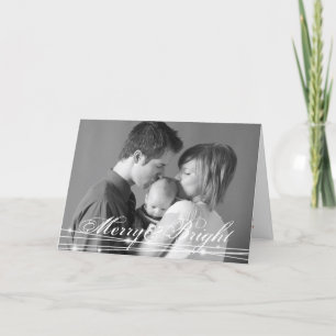 Glowing merry & bright family christmas photo chic holiday card