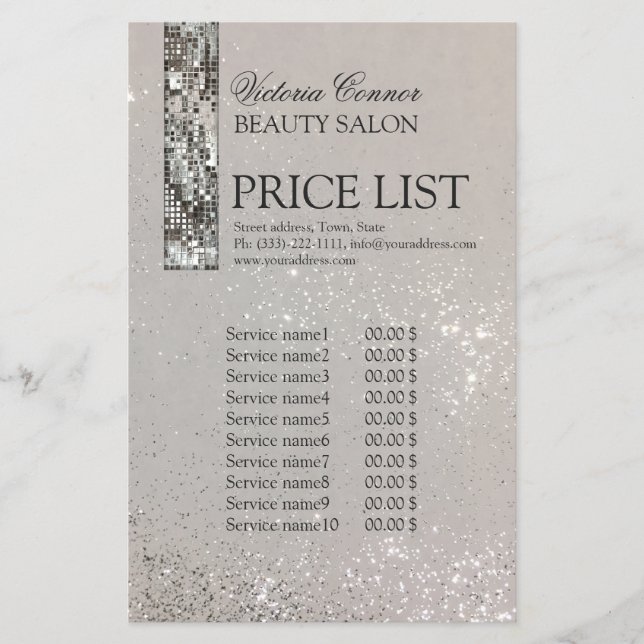Glowing Metal Shimmering Price List Flyer (Front)