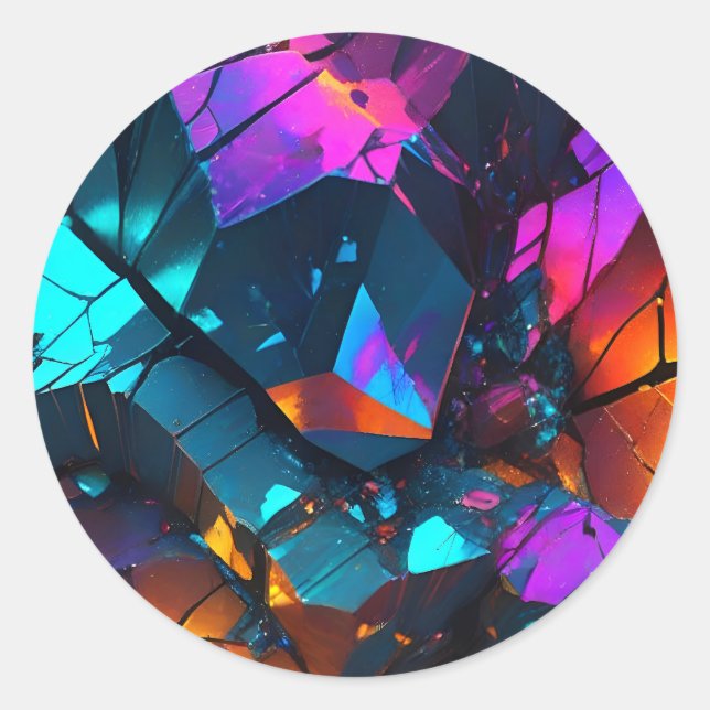 Glowing Mineral Rock Formations Classic Round Sticker (Front)