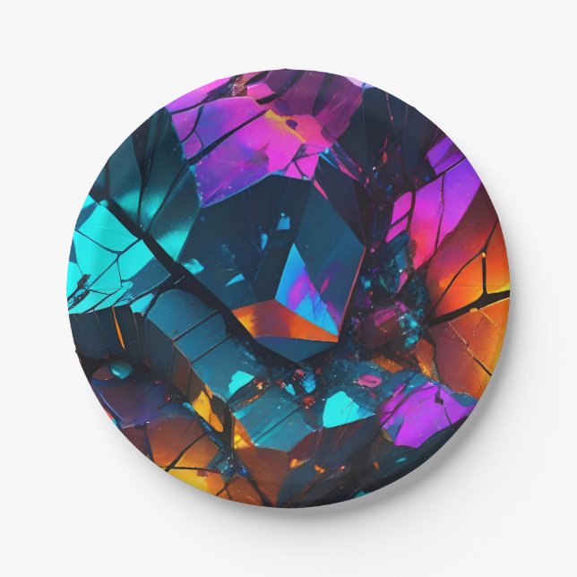 Glowing Mineral Rock Formations Paper Plate (Front)