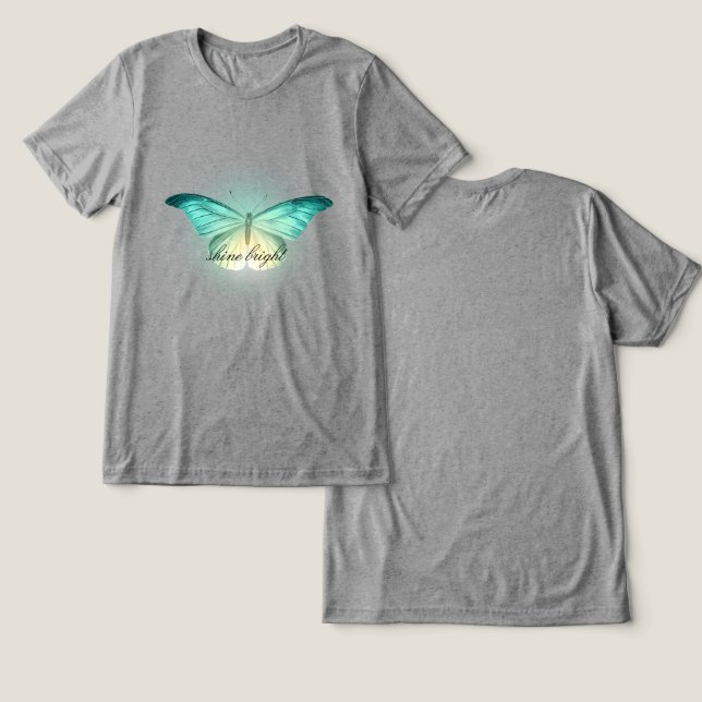 Glowing Mint Cream Butterfly Tri-Blend Shirt (Design Front & Back)