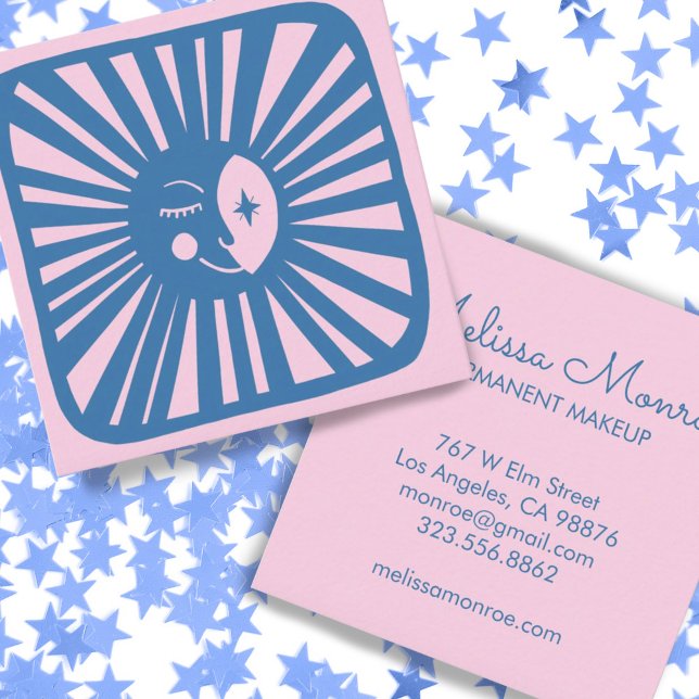 Glowing Moon Cute and Charming Blue Moonbeam  Square Business Card (Creator Uploaded)