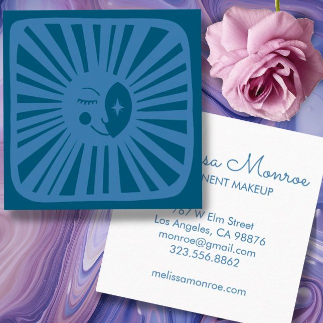 Glowing Moon Cute and Charming Blue Moonbeam  Square Business Card (Creator Uploaded)