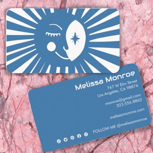Glowing Moon Cute and Charming Colourful Blue  Business Card (Creator Uploaded)