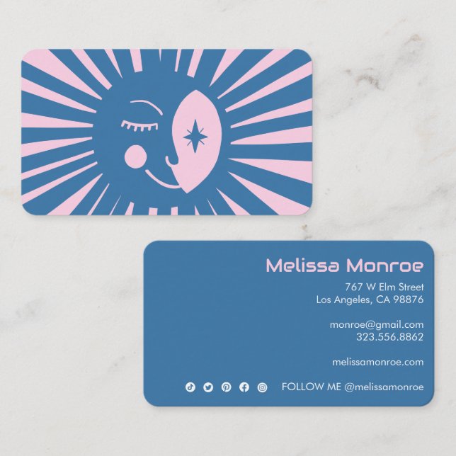 Glowing Moon Cute and Charming Colourful Blue Pink Business Card (Front/Back)