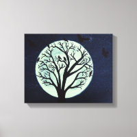 Glowing Moonlight with Old Tree and Crows