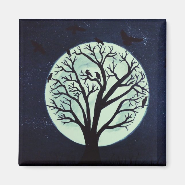 Glowing Moonlight with Old Tree and Crows Magnet (Front)