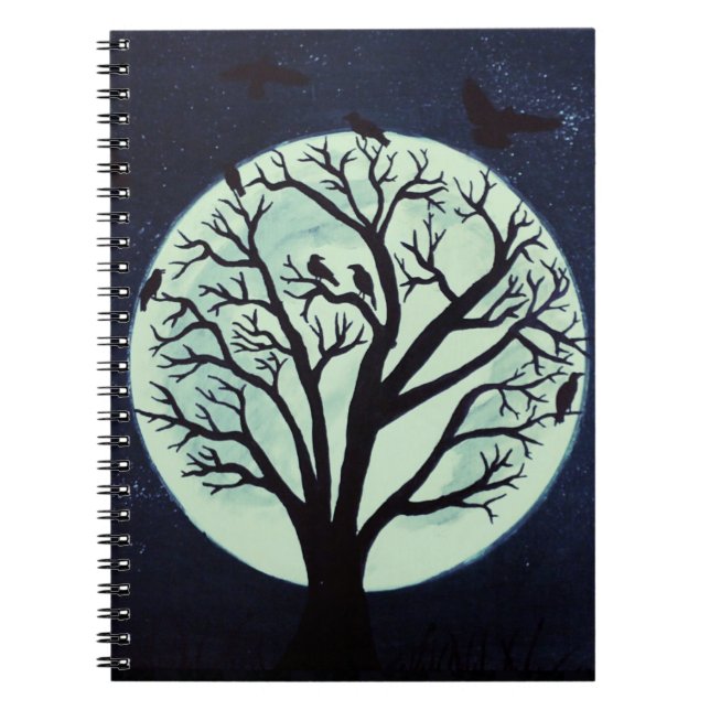 Glowing Moonlight with Old Tree and Crows Notebook (Front)