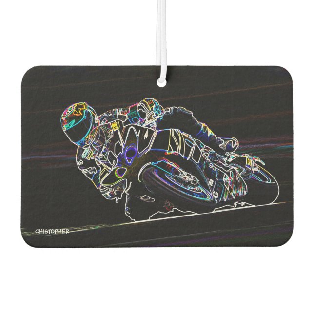 Glowing Motorcycle Rider Circle Racing Sketch Car Air Freshener (Front)
