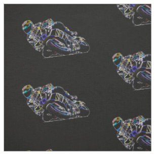 Glowing Motorcycle Rider Circle Racing Sketch Fabric