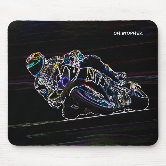 Glowing Motorcycle Rider Circle Racing Sketch Mouse Mat (Front)
