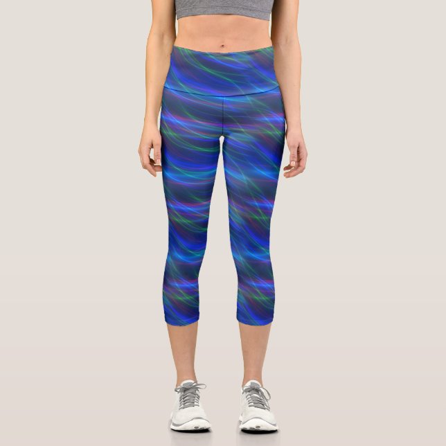 Glowing Multicolored Rays Capri Leggings (Front)