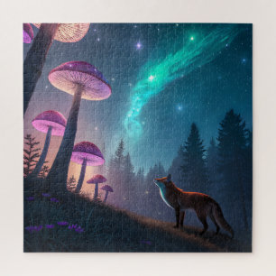 Glowing Mushroom Forest Fox Fantasy Art Jigsaw Puzzle