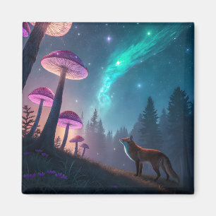Glowing Mushroom Forest Fox Fantasy Art Magnet