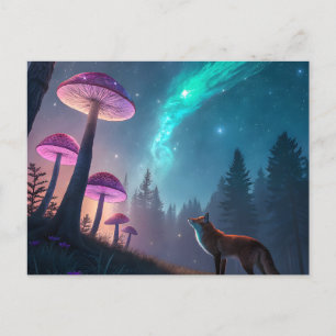 Glowing Mushroom Forest Fox Fantasy Art Postcard