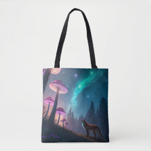Glowing Mushroom Forest Fox Fantasy Art Tote Bag