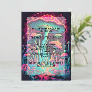 Glowing Mushroom Forest Print Birthday Party Invitation