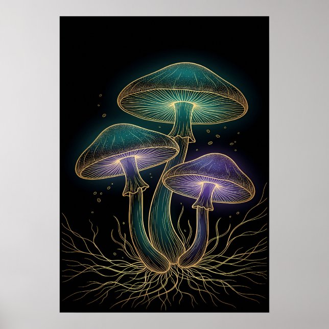 GLOWING MUSHROOMS WITH ROOTS POSTER (Front)