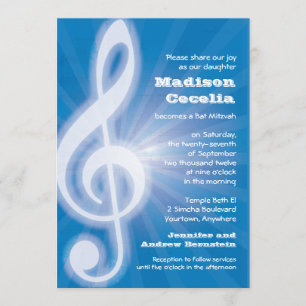 Glowing Music Clef Bar-Bat Mitzvah Invitation