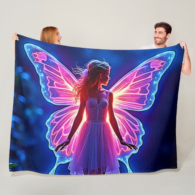 Glowing Mystical Butterfly Fairy Art Fleece Blanket (In Situ)