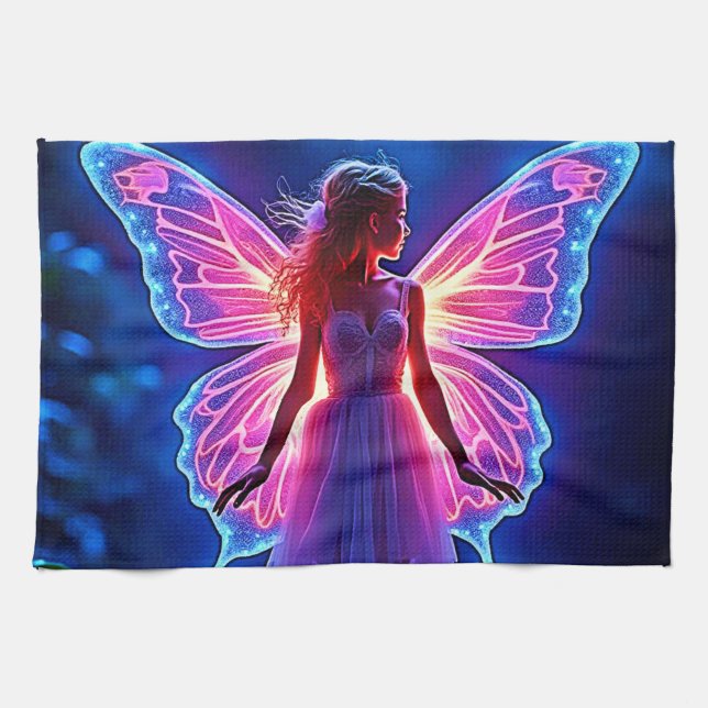Glowing Mystical Butterfly Fairy Art Tea Towel (Horizontal)
