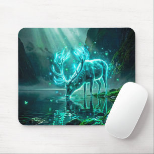 Glowing Mystical Neon Spirit Stag Fantasy Dark Mouse Mat