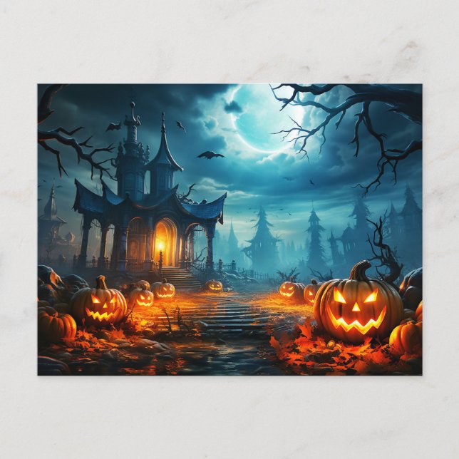 Glowing Nefarious Halloween Pumpkin Postcard (Front)