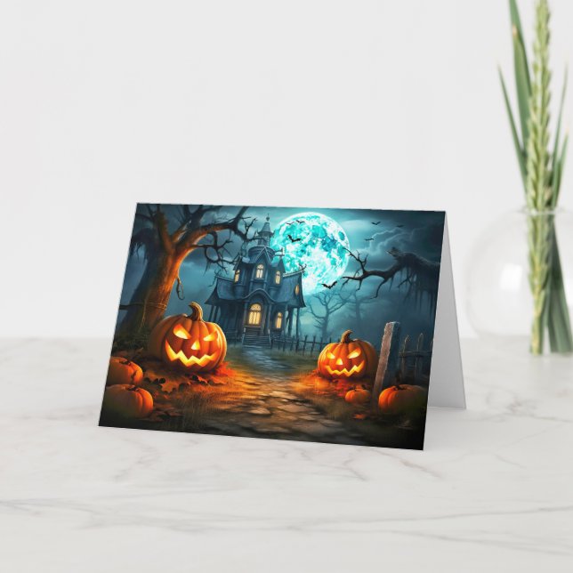 Glowing Nefarious Pumpkins Under A Full Moon Card (Front)