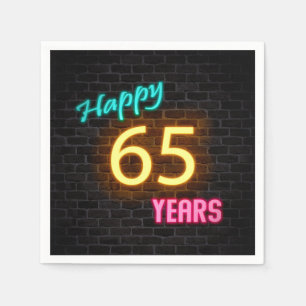 glowing neon 65 sign on brick wall napkin