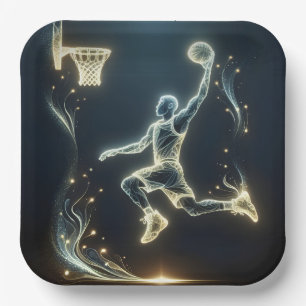 Glowing Neon Basketball Player  Paper Plate