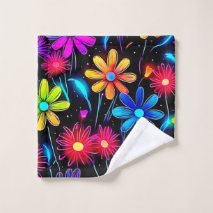 Glowing Neon Floral Pattern Bath Towel Set