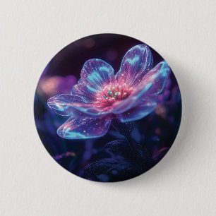 "Glowing Neon Flowers – Enchanting Cosmic Florals 6 Cm Round Badge