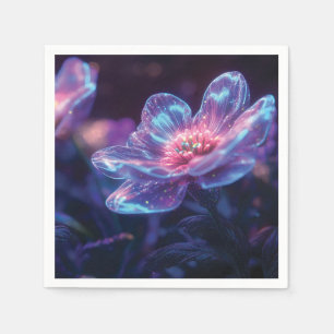 "Glowing Neon Flowers – Enchanting Cosmic Florals Napkin