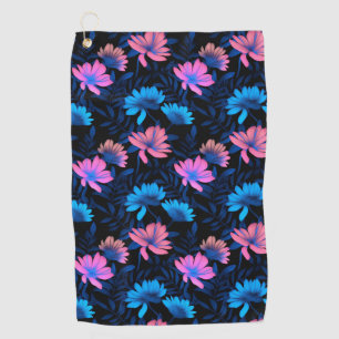 Glowing Neon Flowers Pattern Golf Towel