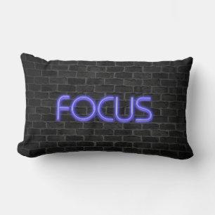 glowing neon Focus text on brick Lumbar Cushion