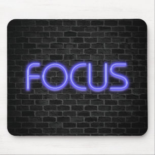 glowing neon Focus text on brick Mouse Mat