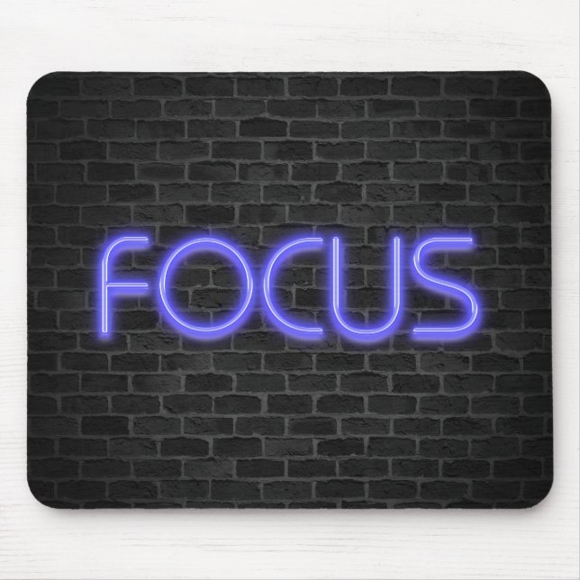glowing neon Focus text on brick Mouse Mat (Front)