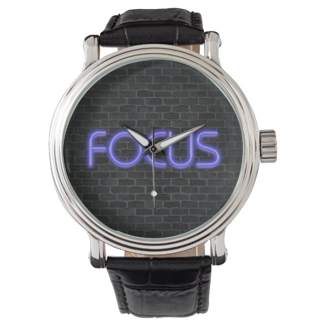 glowing neon Focus text on brick Watch (Front)