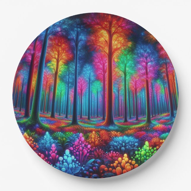 Glowing Neon Forest Paper Plate (Front)