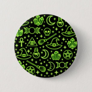 Glowing Neon Green Gothic Witchcraft Pinback Butto 6 Cm Round Badge