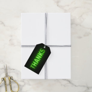 Glowing Neon Green Thanks Sign On Black Gift Tags