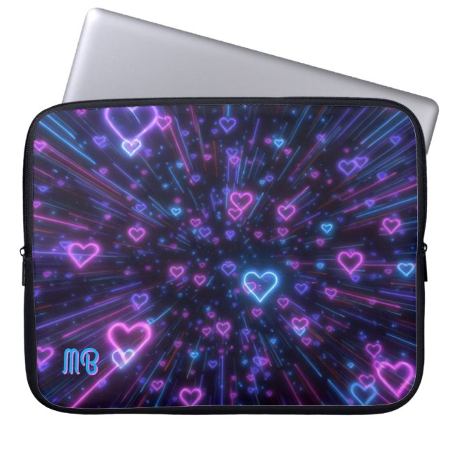 Glowing Neon Heart Galaxy Cosmic Love Burst Laptop Sleeve (Front)