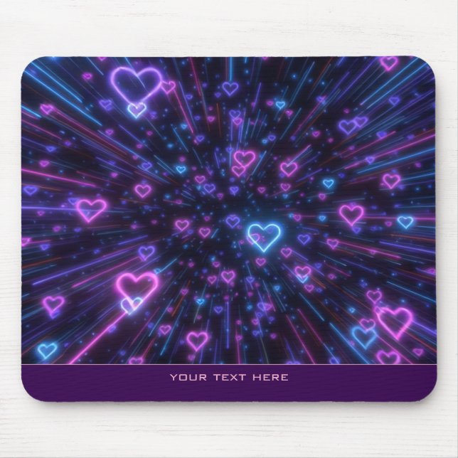Glowing Neon Heart Galaxy Cosmic Love Burst Mouse Mat (Front)