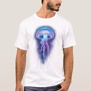 Glowing Neon Jellyfish In Dark Ocean T-Shirt