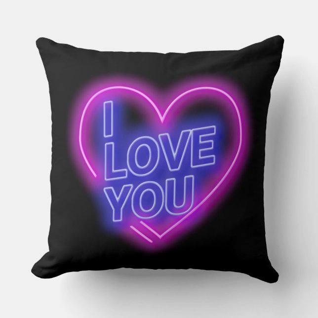 Glowing Neon Look Pink Blue Valentine Heart Large Cushion (Front)