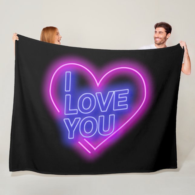 Glowing Neon Look Pink Blue Valentine Heart Large Fleece Blanket (In Situ)