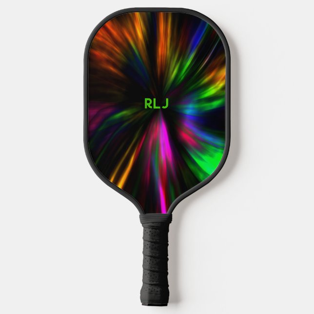 Glowing Neon Masculine Modern Initials Pickleball Paddle (Back)